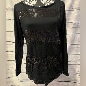 Elegant Black Sequin Long Sleeve Top